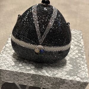 Rare Judith Leiber black crystal purse with silver and pearl accent